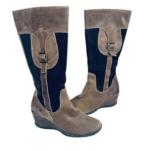 Ruff Hewn Boots Sommerset Knee High Brown Suede Two Tone Zip Boho Wedge 8.5M